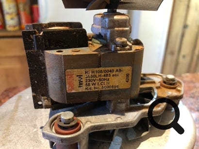 Suprima fan motor data label showing motor power of 58W
